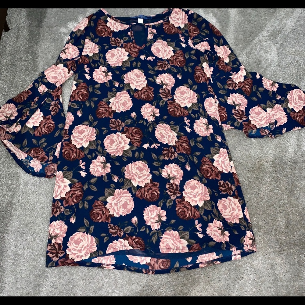 Navy floral dress with open arms